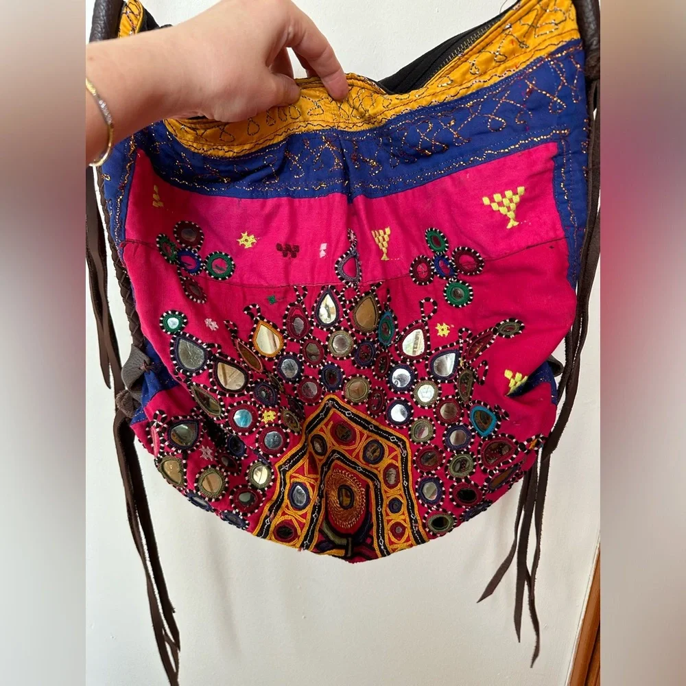 JADEtribe Brigitte Bag one of a kind tribal textile cross body leather strap